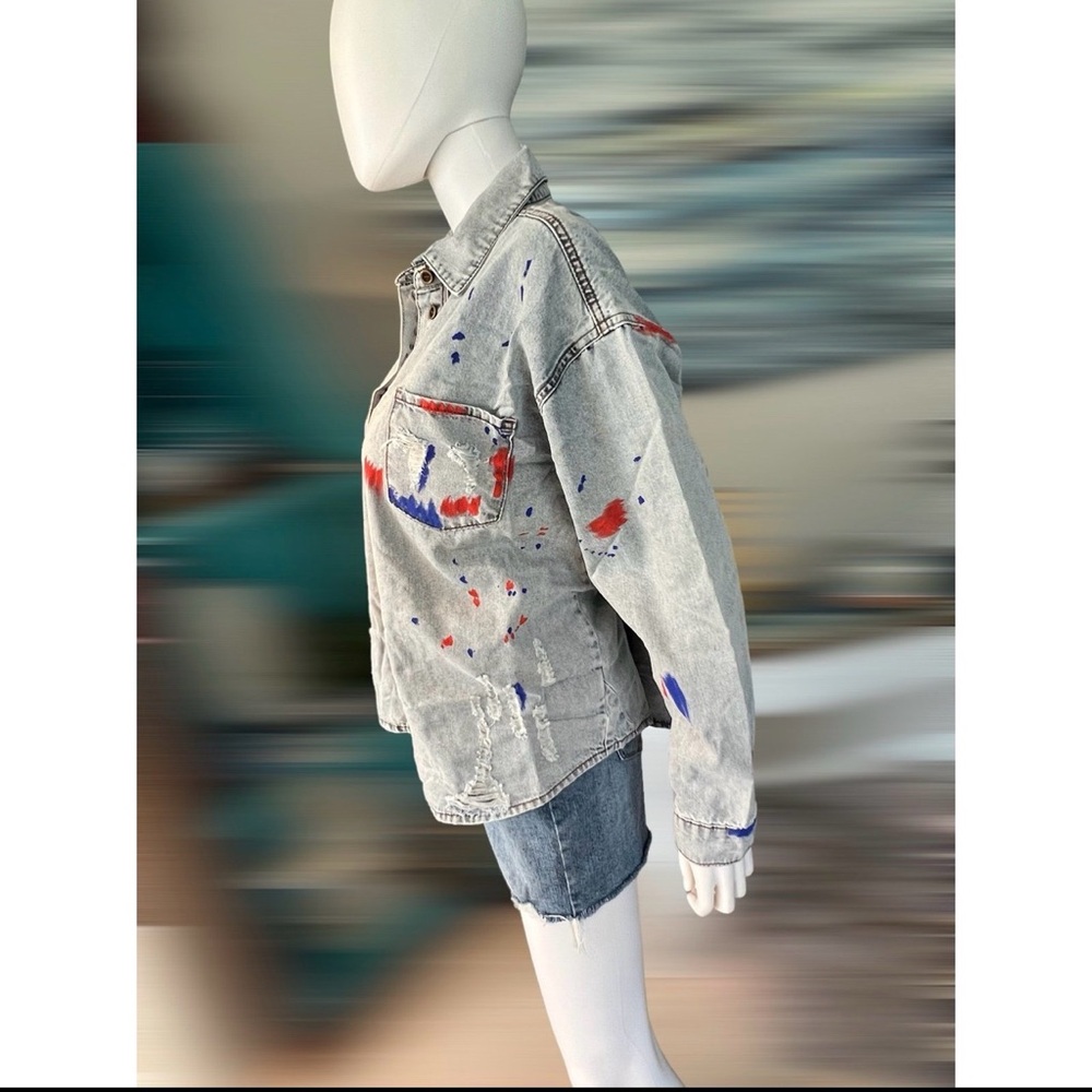 EASEL distressed paint splatter denim top size S, L - Picture 6 of 9